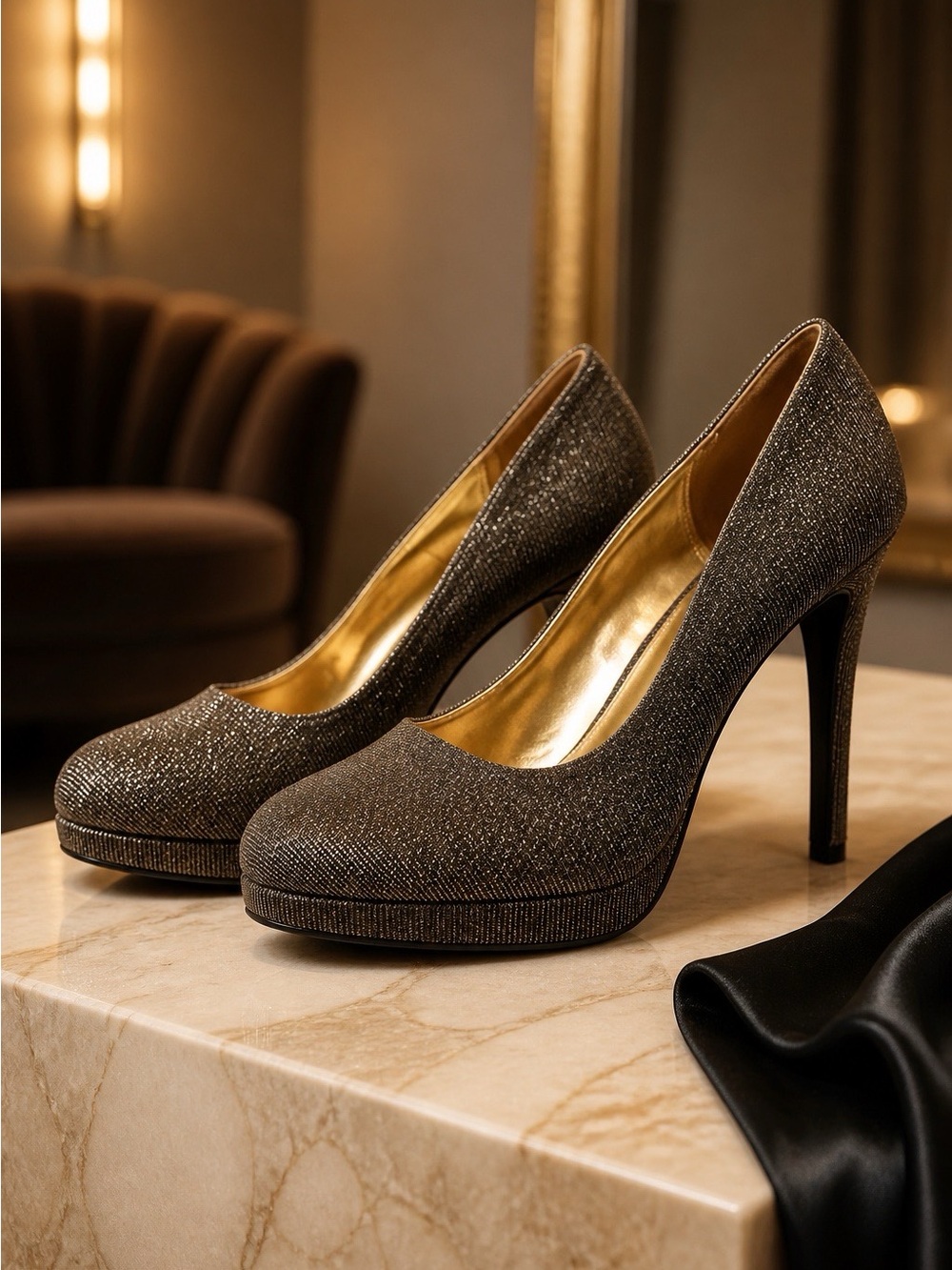 GOLD METALLIC PLATFORM SIZE 9.5 4.5” HEEL